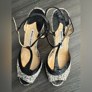 Manolo Blahnik Black and Cream Sandals